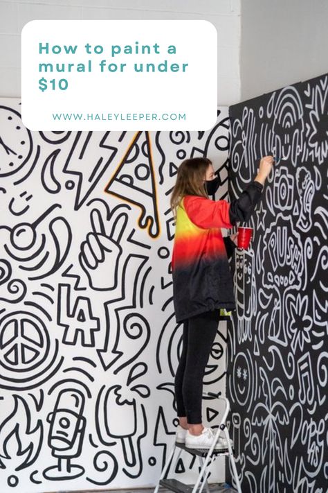 Mural Background Ideas, Graffiti Wall In House, Wall Paint Designs Graffiti, Sharpie Wall Design, Diy Abstract Wall Mural Ideas, Brick Wall Mural Painted, Doodle Mural Wall Drawing, Sharpie Wall Mural, Cricut Wall Mural