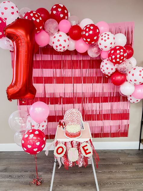 Feb First Birthday Ideas, One Year Old Valentine Birthday Party, Valentine’s Day First Birthday Cake, Valentine Birthday Decorations, Love Theme First Birthday, Heart Warrior First Birthday Party, First Birthday Themes Valentines, February Themed Birthday Party, Heart Themed 1st Birthday Party