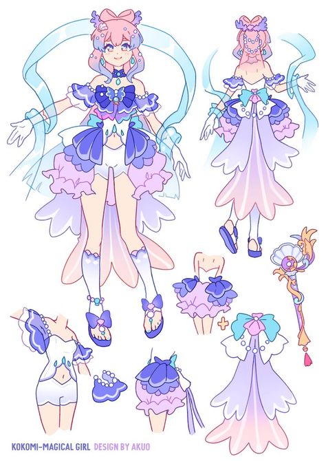 Magical Girl Design Ideas, Magic Girl Outfit, Magical Boy Outfit, Magical Girl Design, Genshin Outfits, Genshin Design, Videogame Fanart, Sangonomiya Kokomi, Magical Girl Outfit