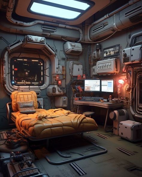 Scifi Concept Art Interior, Sci Fi Aesthetic Room, Sci Fi Architecture Interior, Sci Fi Ship Interior Design, Sci Fi Room Concept Art, Sci-fi Room, Spaceship Rooms, Spaceship Interior Design, Spaceship Interior Concept Art