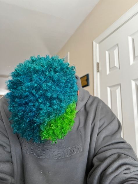 Split Dye 4c Hair, Short Hair Multi Color, Multi Color Short Hair, Afropunk Futurism, Dyed Short Natural Hair, Men Hair Dye, Afro Hair Dye, Blue And Green Hair, Short Bleached Hair