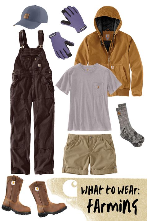 womens farm outfit Women In Construction Outfits Summer, Gardening Attire Women, English Gardener Outfit, Farm Outfit Aesthetic Summer, Carhartt Women Outfits Summer, Spring Farm Outfit, Farm Attire Women, Cute Farming Outfits, Gardening Clothes Style