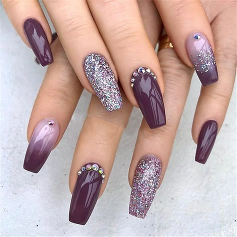 Cuffin Nails, Unghie Sfumate, Ombre Glitter, Purple Nail Designs, Diy Acrylic Nails, Purple Nail, Nail Designs Glitter, Coffin Nails Designs, Fancy Nails