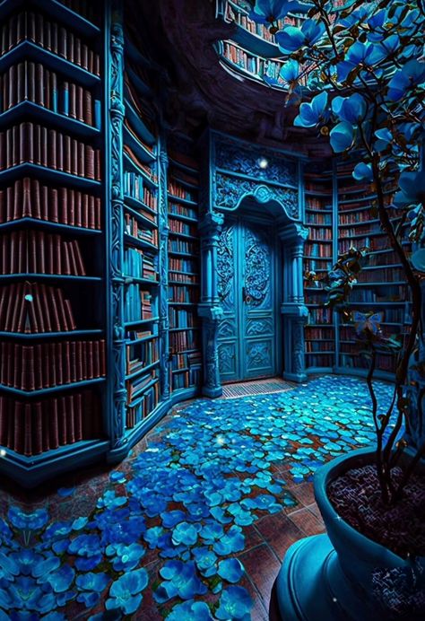 Luxury Home Library, Blue Library, Magical Library, Magical Room, Library Bedroom, Ravenclaw House, Dream Library, Library Aesthetic, My Dearest