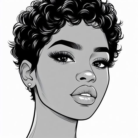 Black Woman Face Drawing Sketches, Girl With Afro Drawing, Drawing Of Black Women, Thinking Face Drawing, Afro Art Drawings Easy, Drawing Afro Hair, How To Draw Black Hairstyles, Black People Drawings Sketch, How To Draw Afro Hair