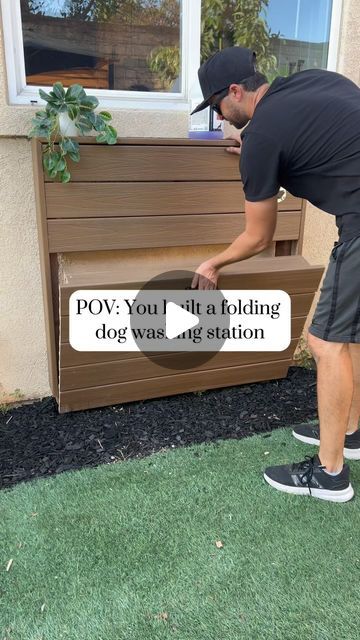 Small Dog Wash Station, Hidden Dog Wash Station, Diy Dog Wash Station Outdoor, Dog Wash Station Outside, Outside Dog Bath Station, Dog Backyard Potty Area, Outdoor Dog Washing Station Backyards, Dog Area In Basement, Small Dog Areas In Backyard