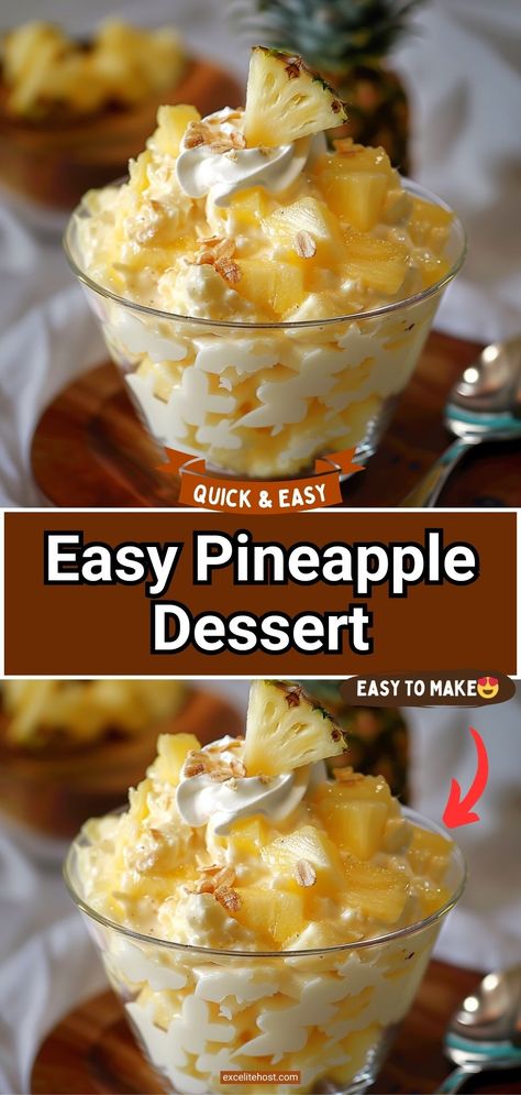 Easy Pineapple Dessert Pineapple Parfait Desserts, Deserts With Pineapple Dessert Recipes, Things To Make With Crushed Pineapple, Cold Pineapple Desserts, Deserts With Crushed Pineapple, Dessert With Pineapple Chunks, Recipes Using Pineapple Tidbits, Pineapple Dessert Cups, Baked Pineapple Dessert