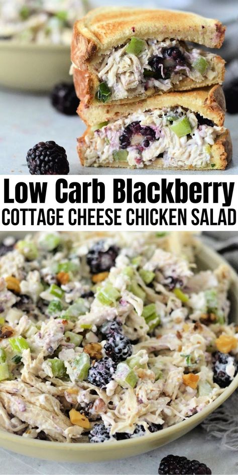 Low Carb Blackberry Cottage Cheese Chicken Salad #lowcarbblackberrycottagecheesechickensalad #blackberrycottagecheesechickensalad Chicken Salad With Cottage Cheese, Cottage Cheese Chicken, Blackberry Chicken, Cottage Cheese Recipes Healthy, Coconut Bowls, Cottage Cheese Recipes, Low Carb Salad, Cheese Chicken, Keto Recipes Dinner