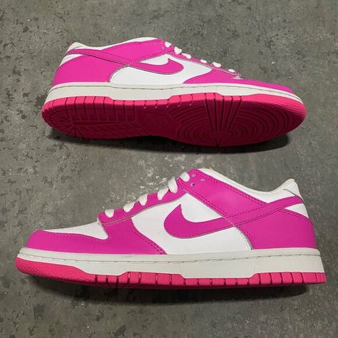 NEW Nike Dunk Low Laser Pink White Barbie Movie GS SB Retro FB9109-102 Size 7 Hot Pink And White Nike Shoes, Barbie Dunks Shoes, Pink Custom Lace-up Sneakers With Contrast Sole, Pink Lace-up Custom Sneakers With Contrast Sole, Custom Pink Sneakers With Contrast Sole, Pink Custom Sneakers For Sports With Branded Heel, Sporty Pink Custom Sneakers, Custom Nike Pink Sneakers With Branded Insole, Pink Sports Sneakers With Removable Insole