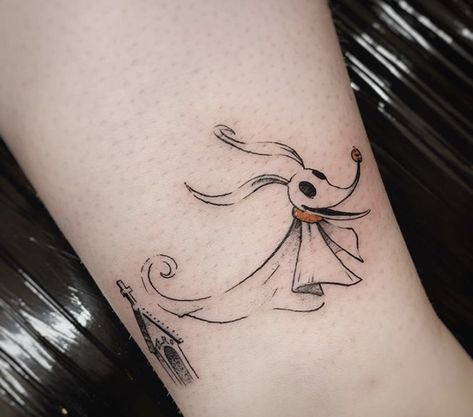 Tim Burton Tattoo Minimalist, Tim Burton Style Tattoo, Minimalist Tim Burton Tattoo, Zero Tim Burton Tattoo, Tim Burton Tattoos For Women, Zero Tattoo Tim Burton, Simple Tim Burton Tattoos, Jack And Zero Tattoo, Tattoo Ideas Tim Burton