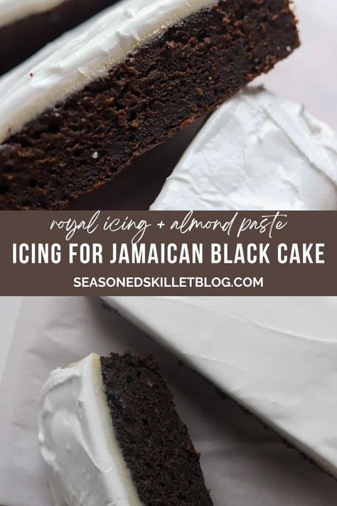 Learn how to whip up a quick, easy and delicious royal icing for Jamaican black cake! Whether you want to decorate a Christmas cake or serve it as a traditional Jamaican wedding cake, this sweet, tangy frosting will elevate your rum cake recipe. Jamaican Rum Cake Recipe, Jamaican Dessert Recipes, Jamaican Wedding Cake, Black Rum Cake, Black Cake Caribbean, Jamaican Black Cake, Jamaican Black Cake Recipe, Rum Cake Icing Recipe, Jamaican Black Rum Cake Recipe