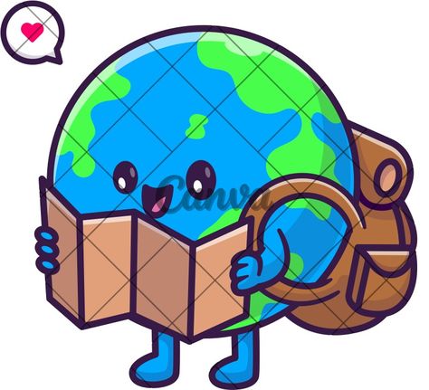 Cute Earth Globe Backpacker Holding Map Cartoon Vector Illustration - Icons by Canva Cartoon Globe, Backpack Illustration, Map Cartoon, Cute Earth, Cartoon Graphics, Inktober 2024, Earth Globe, Photo Collage Maker, Marketing Logo