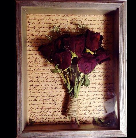 Shadow Box With Roses, How To Preserve Roses Forever, Dry Roses Ideas, Dried Roses Ideas Diy, Shadow Box Ideas Memorial, Preserved Flowers Frame, Red Rose Arrangements, Pressed Flowers Frame, Dried Flowers Diy