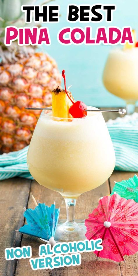 Non Alcoholic Pina Colada Recipe, Pins Colada Recipe, Non Alcoholic Pina Colada, Sweet Lemonade Recipe, Pina Colada Recipe Non Alcoholic, Virgin Drink Recipes, Pina Colada Drinks, Virgin Pina Colada, Virgin Drinks