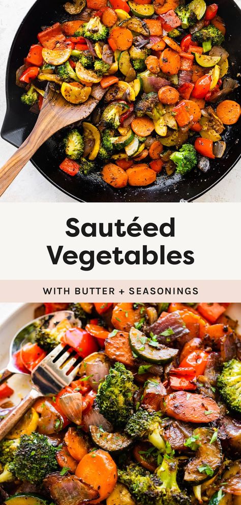 Healthy Vegetable Heavy Dinners, Healthy Sauteed Vegetables, Vegetable Medley Recipes Sauteed, Cast Iron Vegetables, Steamed Mixed Vegetables, Vegetable Melody Recipes, Steamed Veggies Seasoned, Steak Vegetable Sides, Sauted Vegetable Recipes