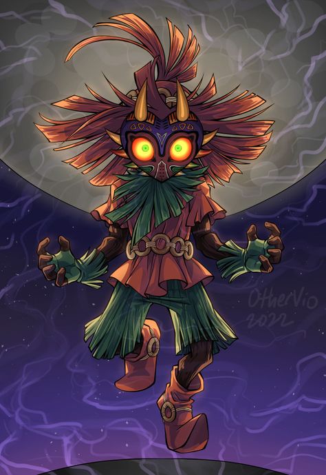 OtherVio's Art blog Zelda Moon, Majora's Mask Tattoo, Majoras Mask Skull Kid, Majoras Mask Art, Zelda Hyrule Warriors, Cute Monsters Drawings, Ocarina Of Times, Zelda Tattoo, Geeky Art