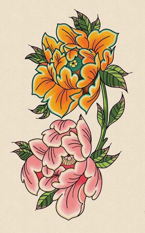 Peony Flash Tattoo, American Traditional Peony, Peony Flash, Traditional Peony Tattoo, Traditional Peony, Peony Tattoo, Flash Design, Peonies Tattoo, Leg Sleeve