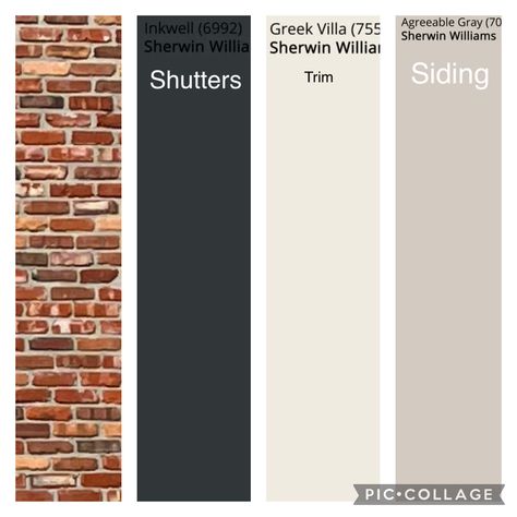 New House Exterior Ideas, Red Brick House Exterior, Red Brick Exteriors, Brick House Exterior, Siding Trim, Painted Brick House, House Paint Color Combination, Exterior House Paint Color Combinations, House Color Palettes