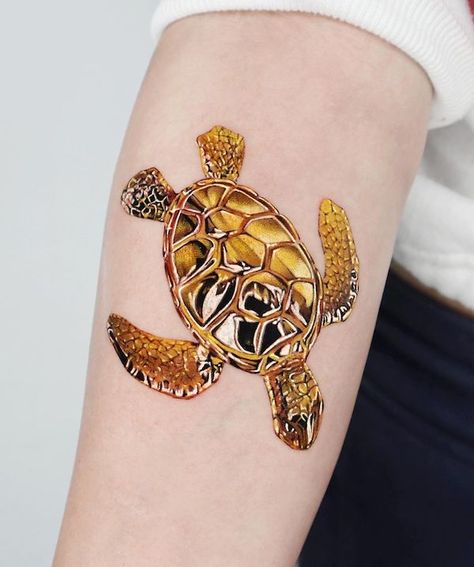 Gold Tattoo Ink, Miniature Tattoos, Animal Tattoos For Women, Cute Cat Tattoo, Turtle Tattoo Designs, Ankle Tattoos For Women, Gold Tattoo, Cat Tattoo Designs, Cute Little Tattoos