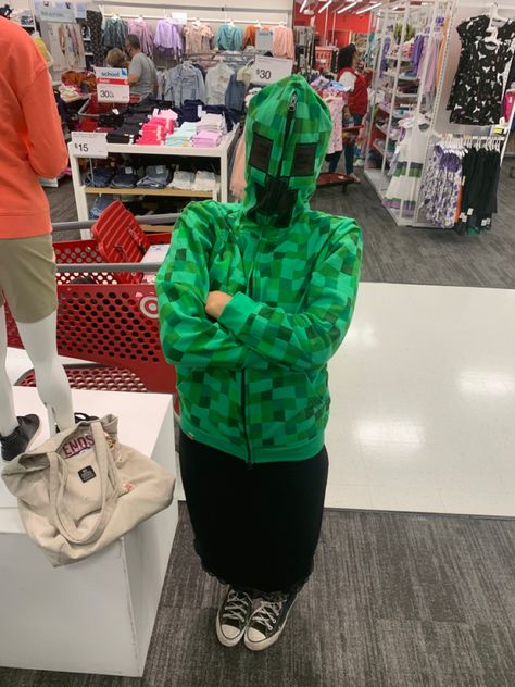 Creeper Hoodie Outfit, Minecraft Hoodie Outfit, Creeper Jacket, Minecraft Creeper Hoodie, Creeper Hoodie, Lifeguard Costume, Funky Shirts, Y2k Men, Hoodie Outfit