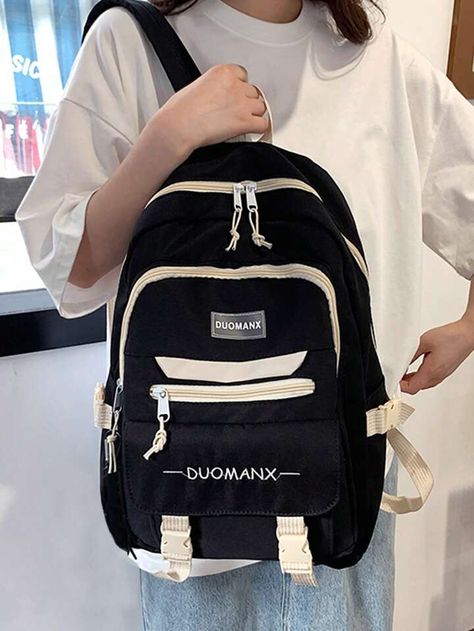 Black School Backpack, School Backpack Black, Bag For College, Black Backpack School, High School Bags, Black School Bags, Stylish School Bags, Daypack Backpack, Letter Bag