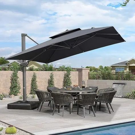 PURPLE LEAF 360 Degree Rotation Square Patio Cantilever Umbrella - Bed Bath & Beyond - 37499086 Cantilever Patio Umbrella, Terrace Garden Design, Offset Umbrella, Garden Umbrella, Welding And Fabrication, Cantilever Umbrella, Concrete Garden, Deck Garden, Outdoor Pergola