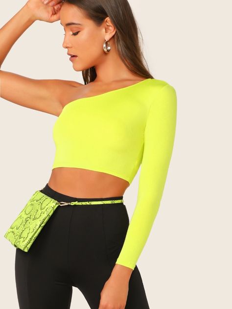 Tops Shein, Neon Outfits, Bright Fabrics, Crop Top Outfits, Off Shoulder Top, Shein Tops, Shein Style, Off Shoulder Tops, Barbados