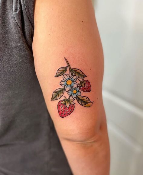 Strawberry Plant on Back of the Arm Wild Strawberries Tattoo, Strawberry Plant Tattoo, Strawberry Tattoo Ideas, Strawberry Tattoos, Strawberry Tattoo, Strawberry Plant, Plant Tattoo, Tattoo Ideas For Women, Strawberry Plants