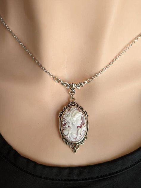 Cameo Necklace, Victorian Cameo Necklace, Goddess necklace, Vintage Style Cameo Necklace, Vintage Wedding Necklace, Shabby Chic, Wife Gift by PapillionEra on Etsy Luxury Cameo Necklace For Gifts, Luxury Cameo Necklace As Gift, Luxury Cameo Necklace Gift, Fantasy Jewelry Necklace Vintage, Luxury Victorian Jewelry For Commemoration, Luxury Vintage White Gold Necklaces, Luxury Victorian White Gold Necklaces, Luxury Antique White Necklace, Luxury White Antique Necklace