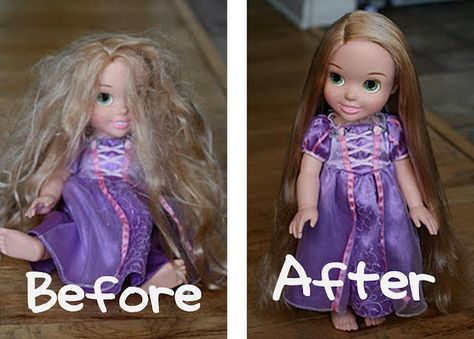 Parents of girls, take note. A small spray bottle with 2 TBSP of fabric softener, the rest water = "Doll Hairspray." Easy method for smoothing and renewing any doll's hair including Barbie! (Would've been nice to know!) Tangled Doll, Doll Hair Detangler, Fix Doll Hair, Baby Doll Hair, Sally Beauty Supply, Organizational Hacks, Kid Hacks, Barbie Hair, Hair Detangler