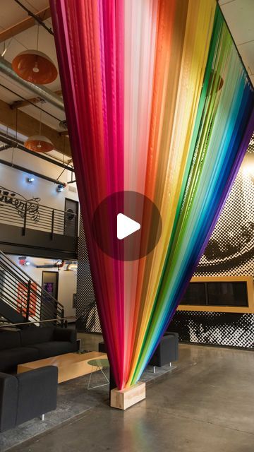 Corrie Sullivan on Instagram: "Still one of my favs! Pocketful of rainbows for @deutschla celebrating the month of Pride in 2018. Made from satin ribbons on the lobby of @deutschla offices in Playa Vista, CA #pridemonth #pride🌈 #rainbowinstallation #rainbowribbon #rainbowart #artinstallation" Rainbow Ribbon, Ceiling Treatments, Rainbow Art, Lobby, Satin Ribbon, Installation Art, Ribbon, Satin, Rainbow