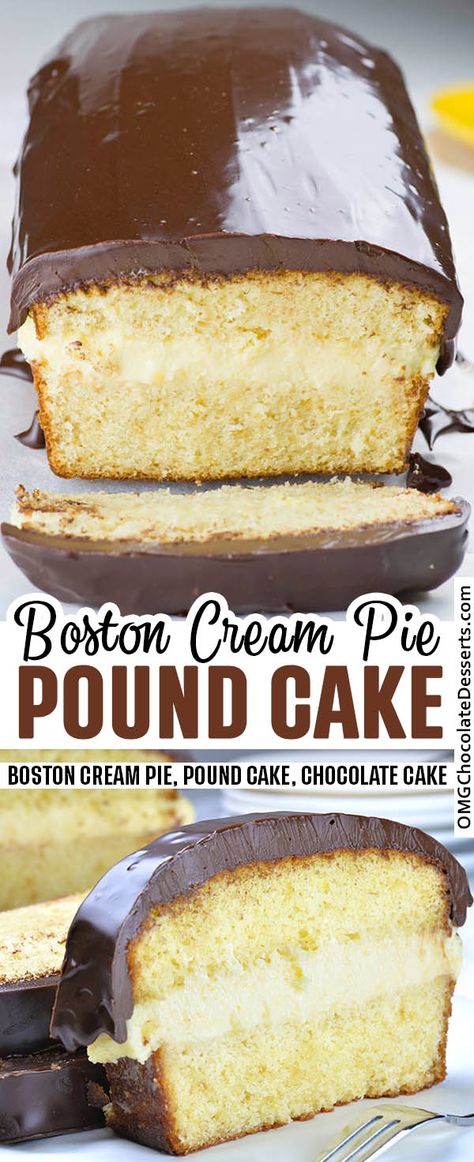 Boston Cream Pie Pound Cake | A Pound Cake with Chocolate Ganache! Esterhazy Torte, Boston Cream Cake, Bakewell Cake, Boston Cream Pie, Cream Pie Recipes, Boston Cream, Cake Layers, Vanilla Flavor, Chocolate Dessert Recipes