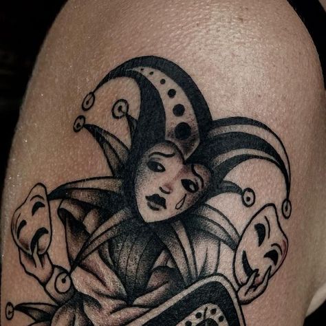 Female Jester Tattoo, Dark Jester Tattoo, Trickster Tattoo, Harlequin Tattoo, Marionette Tattoo, Female Jester, Jester Tattoo, Michigan Tattoos, Patchwork Tattoos