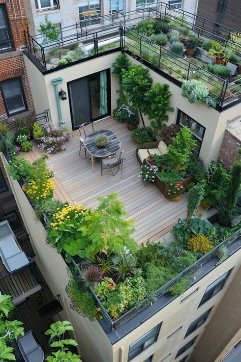 Rooftop Terrace Plants, Roof Terrace Garden Design, Terrace Plants Ideas, Roof Top Deck Ideas, Rooftop Ideas House, Roof Garden Design Rooftop Terrace, Rooftop Terrace Decor, Small Rooftop Terrace Design, Balcony Design Apartment