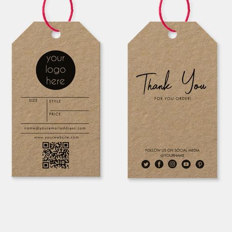 A professional business logo hand/swing tag with your business details, price, QR code and thank you message on the reverse. Simply customize and make it your own! Price Tags For Clothing, Price Signage, Price Tag Design, Hang Tags Clothing, Best Gift Baskets, Hang Tag Design, Clothing Brand Logos, Fashion Logo Branding, Handmade Packaging