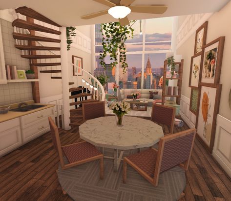 apartment interior design welcome to bloxburg roblox Cute Roblox House Ideas Bloxburg, Tiny Apartment Bloxburg, Bloxburg Loft Apartment Layout, Bloxburg Cafe Exterior Layout, Cute Bloxburg Apartment, Small Bloxburg Apartment, Apartment Bloxburg Ideas, Bloxburg Bohemian House, Apartment Interior Bloxburg