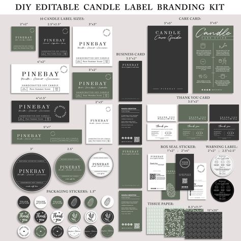 "FIND MORE BRANDING KITS HERE: https://www.etsy.com/shop/PineBayStudio?ref=seller-platform-mcnav&section_id=39615810 Editable Candle Business Branding Kit, Candle Branding Bundle, DIY Candle Template Package, Candle Business Kit, Candle Making Starter Kit If you have idea to make your own small business or you have some great idea for presents don't wait for another day, create it! One of the most important things is to make lasting impression with stunishing DIY Product Branding . Add the finishing touch to your Beautiful Products with these Modern, Customisable Candle Branding Kit. Edit the text and add logo to include your own brand name and contact info. All information in these Candle Label template are editable. WHAT IS INCLUDED (ALL EDITABLE TEMPLATES): * BUSINESS CARD (1 SIZE IN 3 Candle Template, Business Kit, Candle Label Template, Boho Brand, Premade Branding, Diy Branding, Candle Label, Labels Diy, Candle Branding