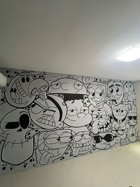 Cartoon Mural Wall Art, Wall Doodle Art Bedroom, Bedroom Art Painting, Cityscape Drawing, Doodle Wall, Doodle Art Drawing, Graffiti Style Art, Graffiti Murals, Wall Drawing