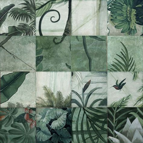 Jungle Decorative Porcelain Tiles 2020 Tile Trends, Botanical Tiles, Bathroom Tiles Ideas, Jungle Bathroom, Tropical Tile, Unique Tiles, Random Patterns, Tiles Ideas, Printed Tile