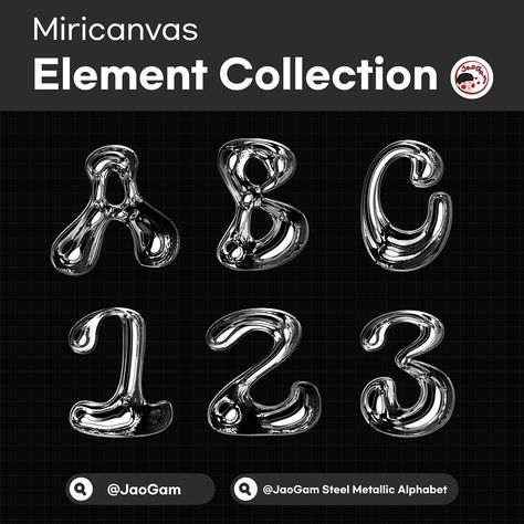 Miricanvas Element Collection | Steel Metallic Alphabet Canva Letters, Metallic Font, Metal Typography, Blog Font, Web Design Blog, Ipad Essentials, Metal Font, Graphic Shapes Design, Keyword Elements Canva