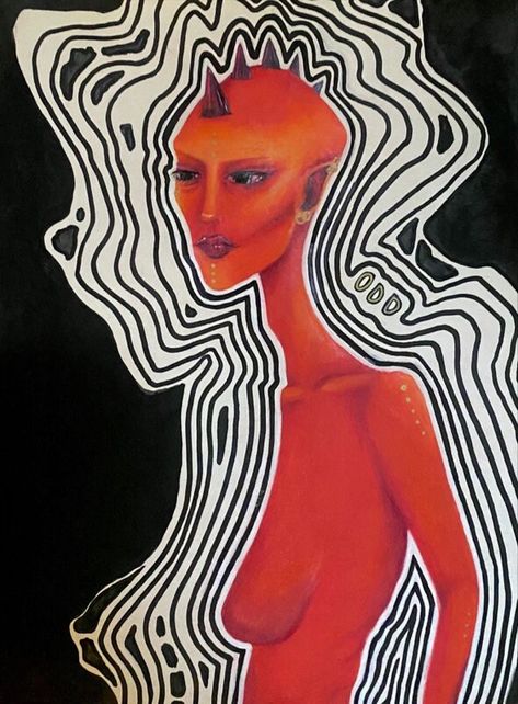 Cardstock print of my original artwork, Ethna Noralis. Surreal Figure Drawing, Painting Lines, Weird Posters, Beautiful Art Female, Trippy Prints For Wall, Funky Artwork, Print Ideas, Wall Art Trippy, Trippy Colorful Painting