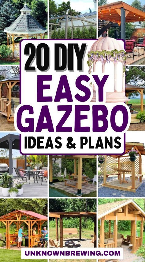 Create a cozy outdoor space with these stunning DIY gazebo ideas! Homemade Gazebo Ideas Backyards, Pallet Gazebo Ideas Diy, How To Build A Gazebo, Wood Gazebo Ideas, Deck Gazebo Ideas, Diy Gazebo Ideas Cheap, Diy Gazebo Ideas, Pallet Gazebo Ideas, Easy Gazebo