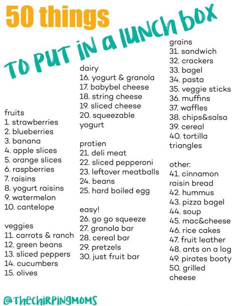 Lunch Packing Hacks: 50 Things to Put in a Lunch Box - Chirping Moms Click here for a FREE PRINTABLE list to make lunch packing easy Easy Lunch Packing Ideas, Easy Home Lunch Ideas For Adults, Easy Meal Prep For Work Lunches, Bento Box Lunch For Husband, Easy Lunch Box Ideas For School, Lunch Box Ideas For Middle Schoolers, How To Pack A Lunch, Pack Lunch For Work, Things To Pack For School Lunch