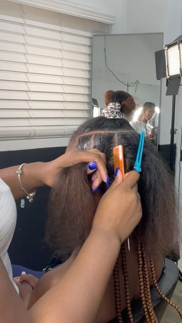 Black Woman Getting Hair Done, Getting Hair Done, Trusting The Process, Triangle Braids, Summer Book, Kids' Braids, Hair Done, Black Hairstyles, Au Naturale