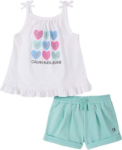 Calvin Klein Girls, 2 Piece Short Set, Baby Doll Top, French Terry Shorts, Babydoll Top, Set Outfit, Golf Outfit, Outdoor Apparel, Shorts Set