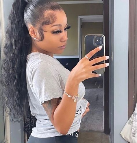 Slicked Back Ponytail, High Ponytail Hairstyles, Weave Ponytail Hairstyles, Sleek Ponytail Hairstyles, Black Ponytail Hairstyles, Birthday Hairstyles, Slick Hairstyles, Hair Ponytail Styles, Hair Laid