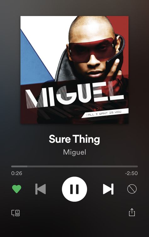 Sure Thing Miguel, Miguel Songs, Miguel Singer, Spotify Screenshot, R&b Playlist, Sure Thing, Love This Song, Music Aesthetic, Wedding Songs