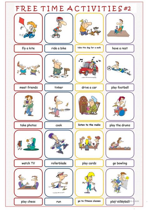 Free Time Activities #2 - English ESL Worksheets for distance learning and physical classrooms Vocabulary Clothes, Freetime Activities, Free Time Activities, Hobbies For Kids, Hobbies For Women, Picture Dictionary, Hobbies For Men, Hobbies To Try, Activities For Teens