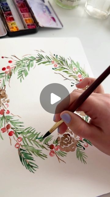 Diy Watercolor Cards, Watercolor Christmas Cards Diy, Watercolor Holiday Cards, Painted Christmas Cards, Christmas Art Projects, Painting Stuff, Stamped Christmas Cards, Christmas Bookmarks, Watercolor Christmas Tree