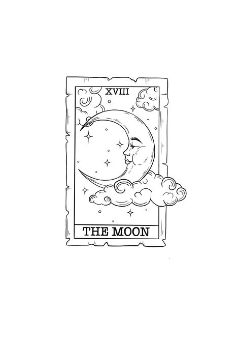 Digital printable tattoo design ready for use!  My very own design that you can print for yourself or give to your tattoo artist and have it tattooed on your body! The Moon Tarot Card Tattoo, Moon Tarot Tattoo, Lined Drawing, Reader Tattoo, Tarot Moon, The World Tarot Card, Crescent Moon Art, Printable Tattoos, The World Tarot